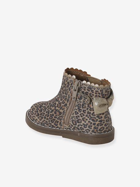 Leather Boots with Elastic, for Baby Girls black+bordeaux red+Camel+navy blue+printed beige - vertbaudet enfant 