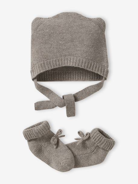 Beanie & Booties Set in Wool & Cashmere for Newborns marl beige - vertbaudet enfant 
