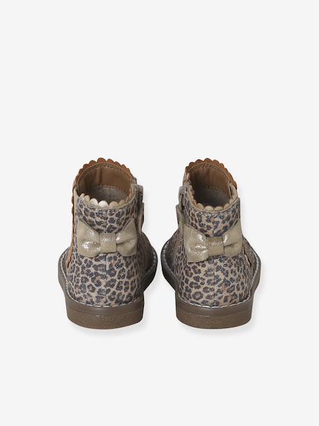 Leather Boots with Elastic, for Baby Girls black+bordeaux red+Camel+navy blue+printed beige - vertbaudet enfant 