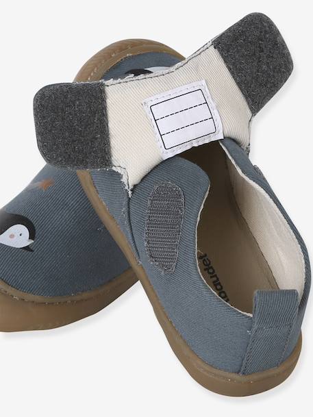 Canvas touch-fastening slippers for babies printed blue - vertbaudet enfant 