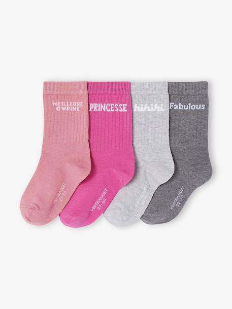 Pack of 4 Pairs of Ankle Socks with 'Message' Detail dusky pink - vertbaudet enfant 