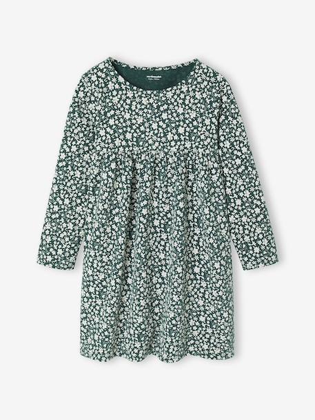 Ensemble fille cardigan et robe imprimée fleurs camel+vert de gris - vertbaudet enfant 
