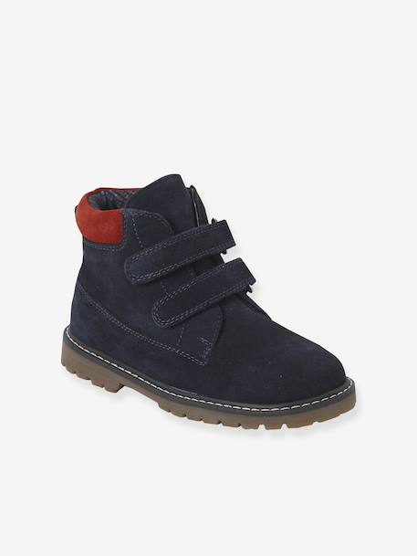 Hook-&-Loop Leather Boots for Boys navy blue - vertbaudet enfant 