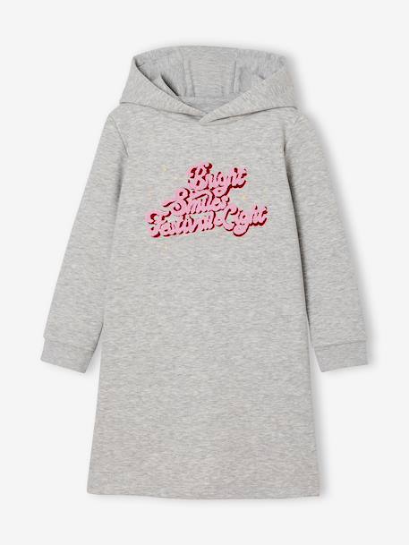 Fleece Dress with Hood & Fancy Details for Girls anthracite+green+marl grey+navy blue - vertbaudet enfant 