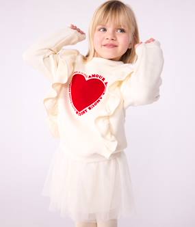 Girls-Cardigans, Jumpers & Sweatshirts-Printed Cotton Sweatshirt with Frills for Girls, PETIT BATEAU 