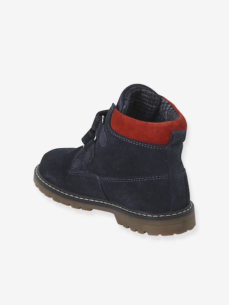 Hook-&-Loop Leather Boots for Boys navy blue - vertbaudet enfant 