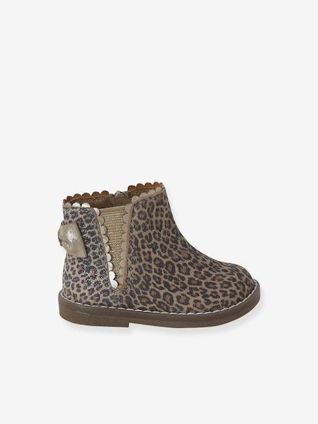 Boots bébé fille cuir zippées beige imprimé+bordeaux+CAMEL+marine+noir - vertbaudet enfant 