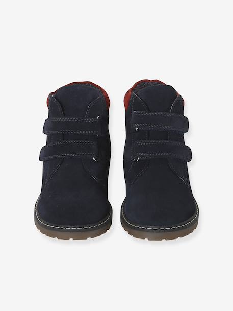 Hook-&-Loop Leather Boots for Boys navy blue - vertbaudet enfant 
