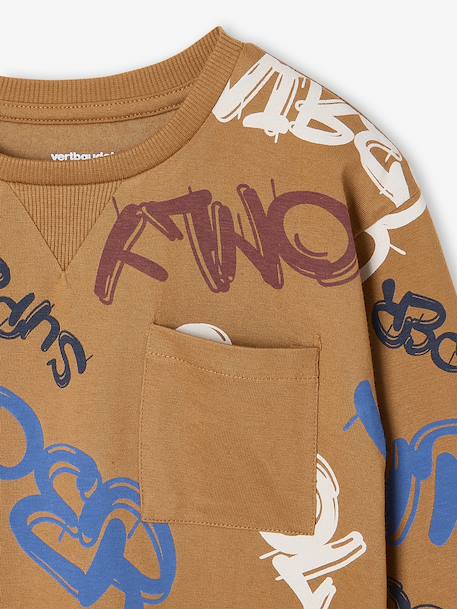 Tee-shirt garçon effet sweat imprimé blanc chiné+écru+lichen+noix de pécan - vertbaudet enfant 