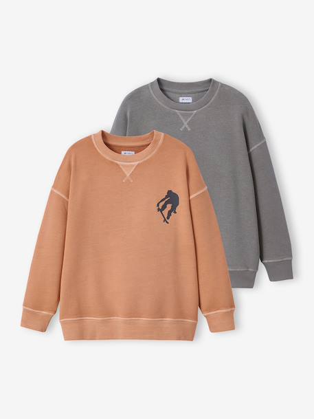 Pack of 2 Plain Long-Sleeved Sweatshirts for Boys, JONEN caramel - vertbaudet enfant 