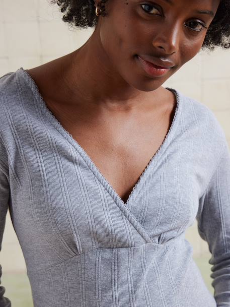 Chemise de nuit côtes richelieu grossesse et allaitement gris chiné - vertbaudet enfant 