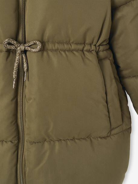 Long Hooded Padded Jacket for Girls khaki+old rose - vertbaudet enfant 