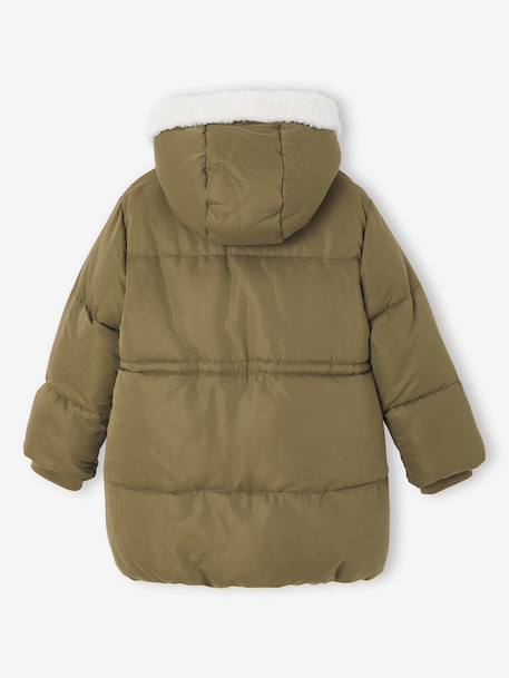 Long Hooded Padded Jacket for Girls khaki+old rose - vertbaudet enfant 