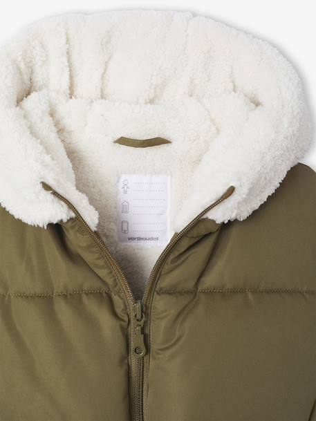 Long Hooded Padded Jacket for Girls khaki+old rose - vertbaudet enfant 