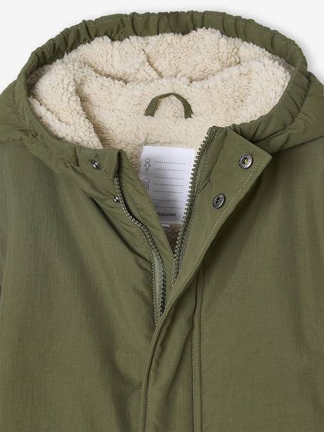Hooded Sherpa-Lined Parka for Boys black+khaki - vertbaudet enfant 