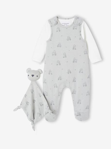 3-Piece Set for Newborns: Jumpsuit + Bodysuit + Comforter aqua green+rose - vertbaudet enfant 