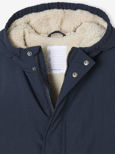 Parka garçon à capuche doublure sherpa kaki+noir - vertbaudet enfant 