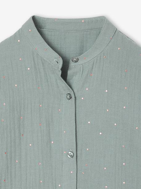 Polka Dot Dress in Cotton Gauze for Girls fir green+plum+sage green - vertbaudet enfant 