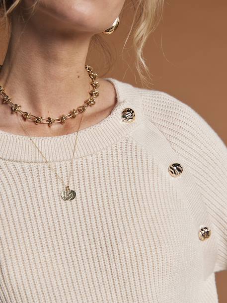 Pull grossesse et allaitement boutonné en côtes perlées écru+noir - vertbaudet enfant 