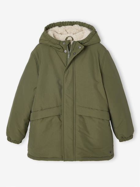 Hooded Sherpa-Lined Parka for Boys black+khaki - vertbaudet enfant 