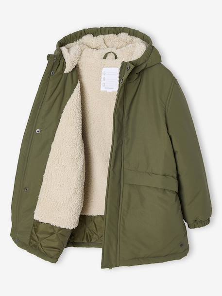 Hooded Sherpa-Lined Parka for Boys black+khaki - vertbaudet enfant 