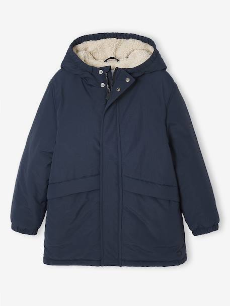 Parka garçon à capuche doublure sherpa kaki+noir - vertbaudet enfant 
