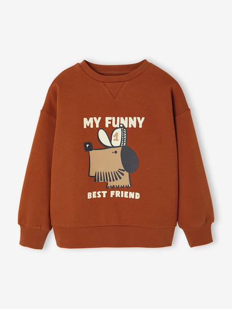 Printed Dog Sweatshirt for Boys striped white+tomato red - vertbaudet enfant 