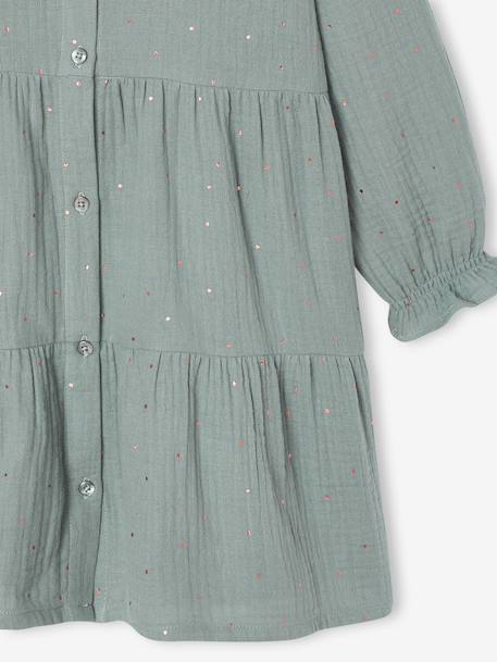 Polka Dot Dress in Cotton Gauze for Girls fir green+plum+sage green - vertbaudet enfant 