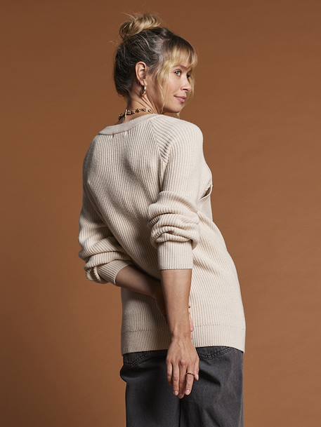Buttoned Jumper in Brioche Stitch for Maternity, by ENVIE DE FRAISE black+ecru - vertbaudet enfant 