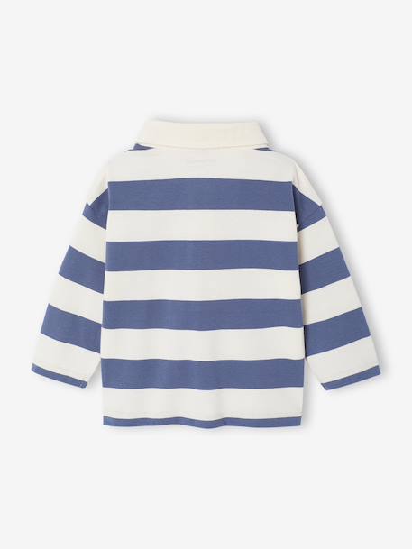 T-shirt polo bébé rayé manches longues bleu grisé+cacao - vertbaudet enfant 