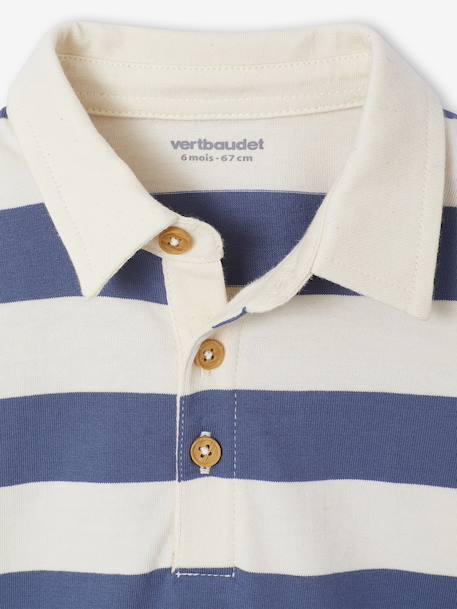 T-shirt polo bébé rayé manches longues bleu grisé+cacao - vertbaudet enfant 