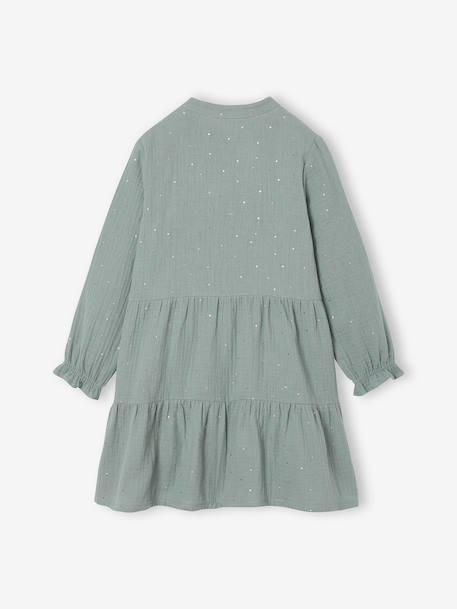 Polka Dot Dress in Cotton Gauze for Girls fir green+plum+sage green - vertbaudet enfant 
