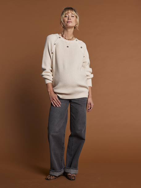 Buttoned Jumper in Brioche Stitch for Maternity, by ENVIE DE FRAISE black+ecru - vertbaudet enfant 