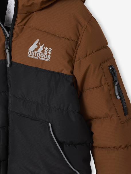 Two-tone Hooded Jacket with Recycled Polyester Padding, for Boys brown+sage green - vertbaudet enfant 