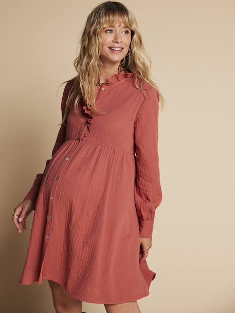 Cotton Gauze Nursing Clothes Dress by Envie de Fraise Terracotta
