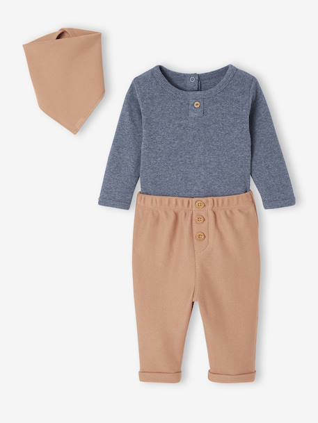 3-Piece Set for Newborns: Bodysuit + Trousers + Scarf camel - vertbaudet enfant 