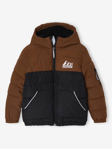 Two-tone Hooded Jacket with Recycled Polyester Padding, for Boys brown+sage green - vertbaudet enfant 