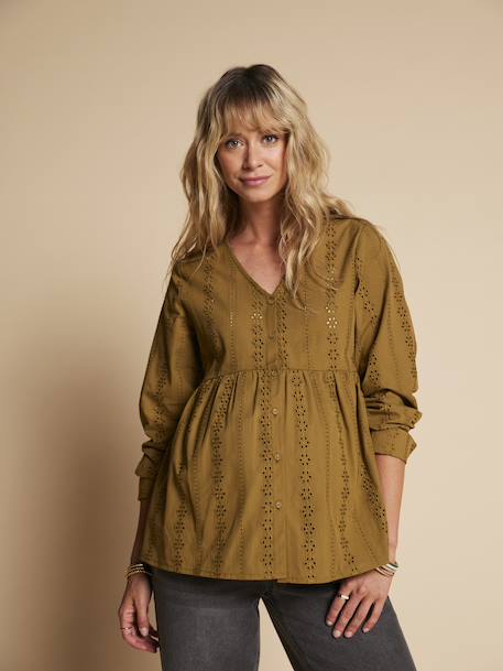 Blouse grossesse et allaitement en broderie anglaise noir+olive - vertbaudet enfant 