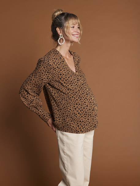 Leopard Print Cotton Gauze Blouse for Maternity & Nursing, ENVIE DE FRAISE ecru - vertbaudet enfant 