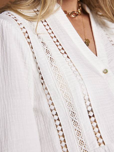 Blouse with Macramé Detail, Maternity & Nursing, ENVIE DE FRAISE white - vertbaudet enfant 