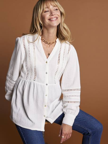 Blouse with Macramé Detail, Maternity & Nursing, ENVIE DE FRAISE white - vertbaudet enfant 
