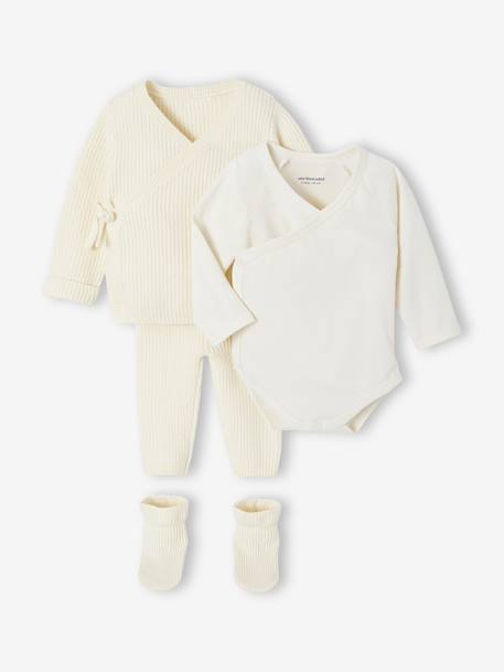 Ensemble bébé 4 pièces en tricot gilet + pantalon + chaussons + body coffret cadeau naissance écru - vertbaudet enfant 