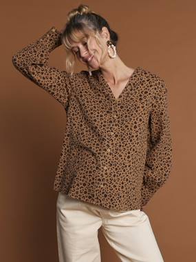 -Blouse léopard en gaze de coton grossesse et allaitement