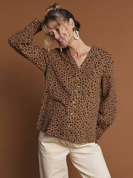 Blouse léopard en gaze de coton grossesse et allaitement écru - vertbaudet enfant 