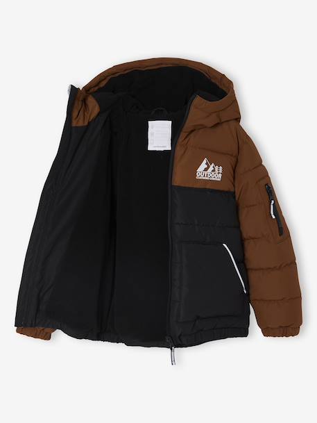 Two-tone Hooded Jacket with Recycled Polyester Padding, for Boys brown+sage green - vertbaudet enfant 