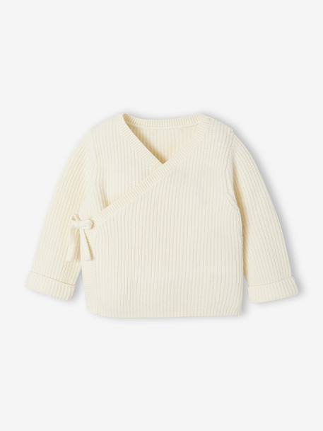Set of 4 Plain Knit Items for Newborns: Cardigan + Trousers + Booties + Bodysuit ecru - vertbaudet enfant 