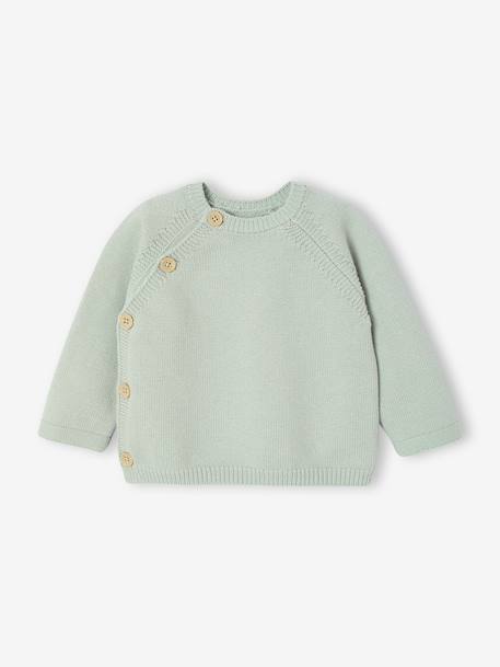 Set of 3 Plain Knit Items for Newborns: Cardigan + Sleepsuit + Bodysuit sage green - vertbaudet enfant 