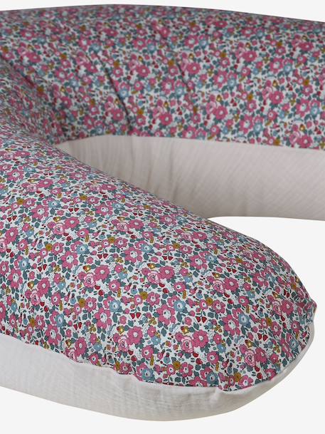 Nursing pillow and cover in cotton muslin and Liberty ENVIE DE FRAISE pale pink - vertbaudet enfant 