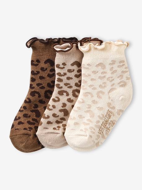 Lot de 3 paires de chaussettes bébé fille motifs léopard cannelle - vertbaudet enfant 
