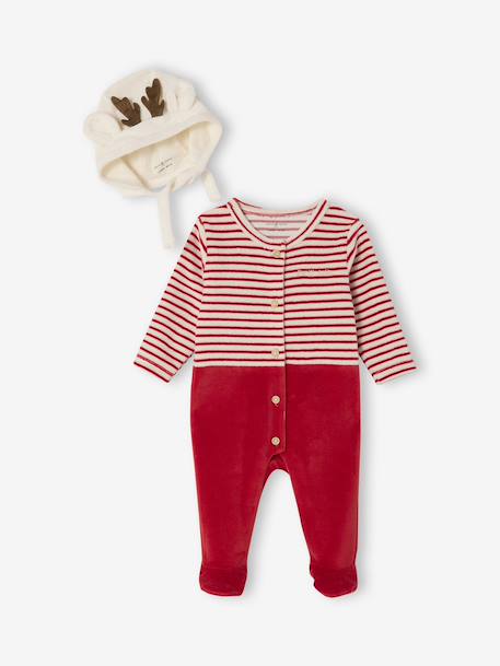 Velour Christmas Sleepsuit & Beanie Set, ENVIE DE FRAISE red - vertbaudet enfant 